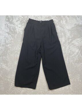 J.Crew Womens Black Wide-Leg Crop Pants Size 2 Elastic Waist